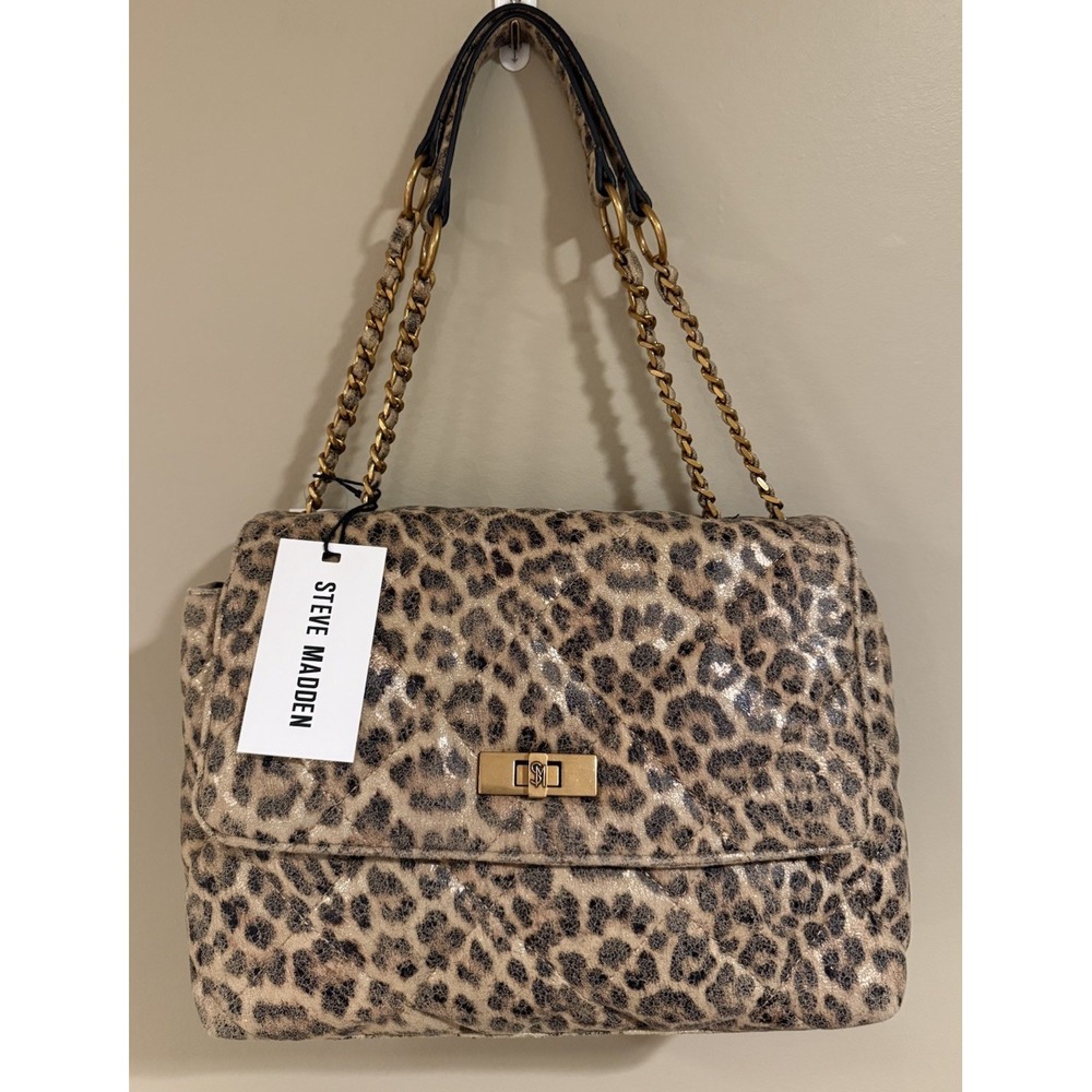 New Steve Madden Leopard Shoulder Bag With Chain Strap Viral